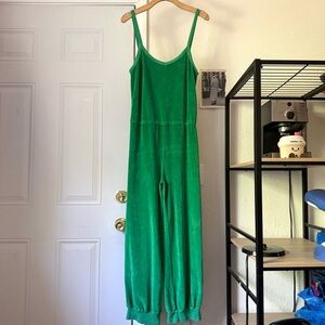 SUZIE KONDI Kelly green cotton terry cloth knit sleeveless jogger jumpsuit